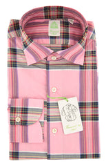 Finamore Napoli Pink Plaid Cotton Shirt - Extra Slim - 15/38 - (QR)