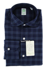 Finamore Napoli Navy Plaid Shirt - Extra Slim - 15.75/40 - (FN121310)