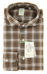 Finamore Napoli Brown Plaid Shirt - Extra Slim - 15.75/40-(2018030218)