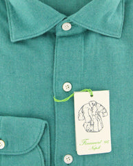 Finamore Napoli Green Herringbone Shirt - Extra Slim - (2018030215) - Parent