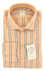 Finamore Napoli Orange Striped Linen Shirt - Extra Slim - 15.5/39 - (IN)