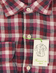 Finamore Napoli Burgundy Red Plaid Linen Shirt - Extra Slim - (IP) - Parent