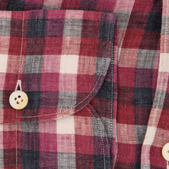 Finamore Napoli Burgundy Red Plaid Linen Shirt - Extra Slim - (IP) - Parent