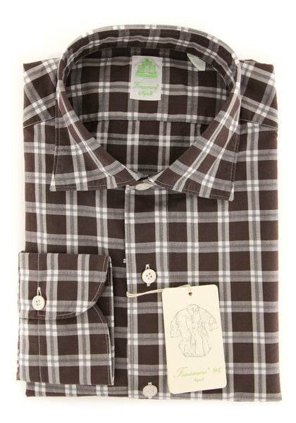 Finamore Napoli Brown Check Shirt - Extra Slim - (FN044044) - Parent