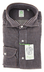 Finamore Napoli Brown Striped Shirt - Extra Slim - 16/41 - (2018022619)