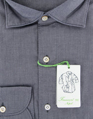 Finamore Napoli Denim Blue Solid Shirt - Extra Slim - (2018031216) - Parent