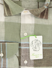 Finamore Napoli Olive Green Plaid Linen Shirt - Extra Slim -(O9) - Parent