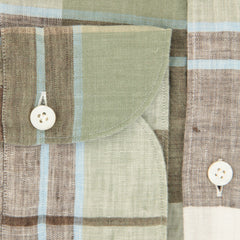 Finamore Napoli Olive Green Plaid Linen Shirt - Extra Slim -(O9) - Parent