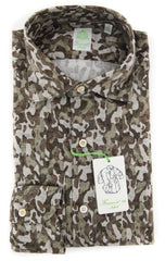 Finamore Napoli Brown Camo Shirt - Extra Slim - 15.5/39 - (K181812)