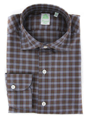 Finamore Napoli Brown Plaid Shirt - Extra Slim - 14.5/37 - (FN0810198)
