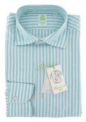 Finamore Napoli Blue Striped Cotton Shirt - Extra Slim - 15.75/40 - (YD)