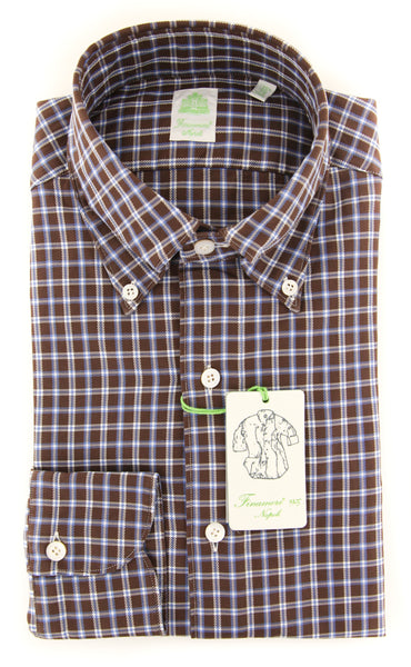 Finamore Napoli Brown Plaid Shirt - Extra Slim - (2018022810) - Parent