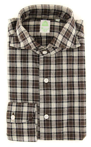 Finamore Napoli Brown Plaid Shirt - Extra Slim - (2018030222) - Parent