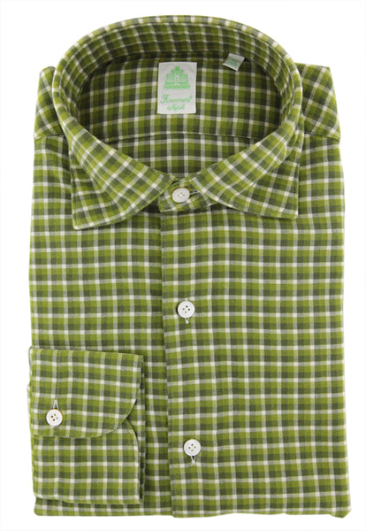 Finamore Napoli Green Plaid Flannel Shirt - Extra Slim - (YE) - Parent
