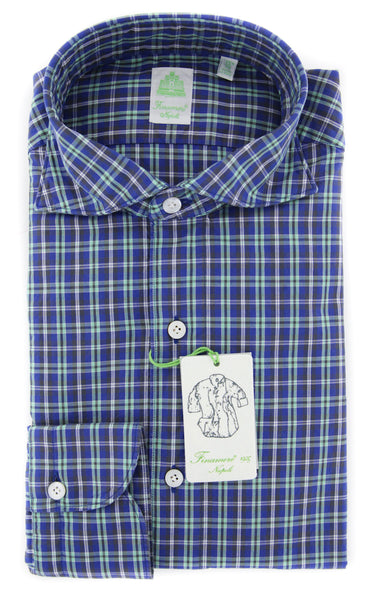 Finamore Napoli Blue Plaid Shirt - Extra Slim - (F111189) - Parent