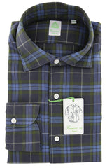 Finamore Napoli Dark Blue Plaid Flannel Shirt - Extra Slim - 15.75/40 (IW)