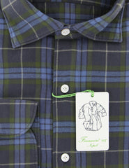 Finamore Napoli Dark Blue Plaid Flannel Shirt - Extra Slim - (IW) - Parent