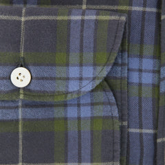 Finamore Napoli Dark Blue Plaid Flannel Shirt - Extra Slim - (IW) - Parent