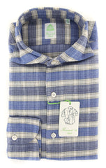 Finamore Napoli Blue Plaid Shirt - Extra Slim - 15.75/40 - (F110186)