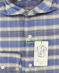 Finamore Napoli Blue Plaid Shirt - Extra Slim - (F110186) - Parent