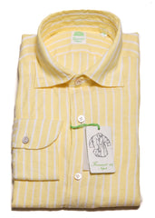 Finamore Napoli Yellow Striped Cotton Shirt - Extra Slim - 15.5/39 - (1502)