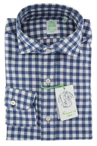 Finamore Napoli Blue Check Flannel Shirt - Extra Slim - (O7) - Parent