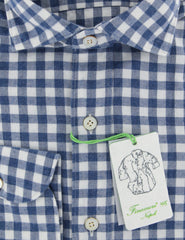 Finamore Napoli Blue Check Flannel Shirt - Extra Slim - (O7) - Parent