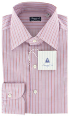 Finamore Napoli Pink White, Orange Striped Shirt - Slim Fit - 15.5/39