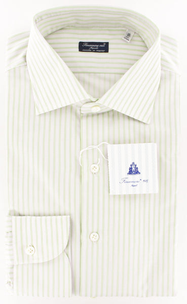Finamore Napoli Green White, Lavender Striped Shirt - Slim Fit - 16/41