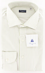 Finamore Napoli Green White, Lavender Striped Shirt - Slim Fit - 16/41