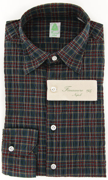 Finamore Napoli Green Plain Weave Narrow Head Collar Shirt XL/XL