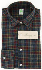 Finamore Napoli Green Plain Weave Narrow Head Collar Shirt XL/XL