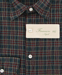 Finamore Napoli Green Plain Weave Narrow Head Collar Shirt XL/XL