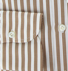 Finamore Napoli Orange Beige, White Striped Cotton Shirt 15.5/39