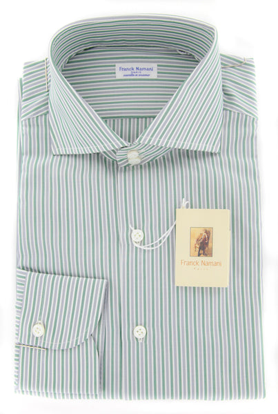 New $425 Finamore Napoli Green White, Gray Striped Plain Weave Shirt 16/41