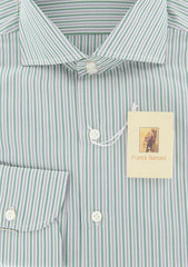New $425 Finamore Napoli Green White, Gray Striped Plain Weave Shirt 16/41