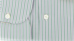 New $425 Finamore Napoli Green White, Gray Striped Plain Weave Shirt 16/41