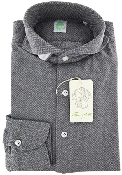 Finamore Napoli Gray Fancy Cotton Shirt -Extra Slim Fit- M/M