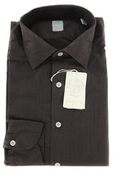 Finamore Napoli Brown Striped Cotton Plain Weave Shirt L/L