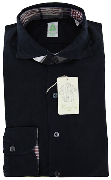 Finamore Napoli Navy Blue Solid Cotton Shirt - Extra Slim Fit - XL/XL