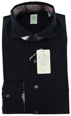 Finamore Napoli Navy Blue Solid Cotton Shirt - Extra Slim Fit - XL/XL