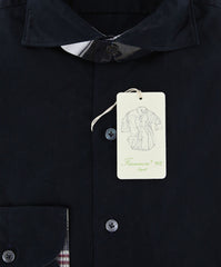 Finamore Napoli Navy Blue Solid Cotton Shirt - Extra Slim Fit - XL/XL