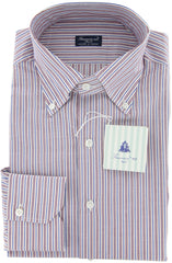 New Finamore Napoli Red and Blue Striped Shirt - Slim Fit - 15.75/40