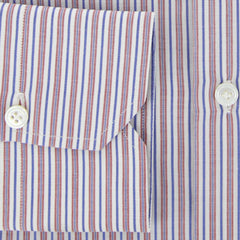 New Finamore Napoli Red and Blue Striped Shirt - Slim Fit - 15.75/40