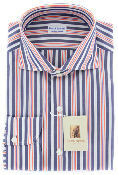 New $425 Franck Namani Navy Blue Striped Shirt - Full - 16/41 - (24DAN81011801)