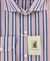 New $425 Franck Namani Navy Blue Striped Shirt - Full - 16/41 - (24DAN81011801)