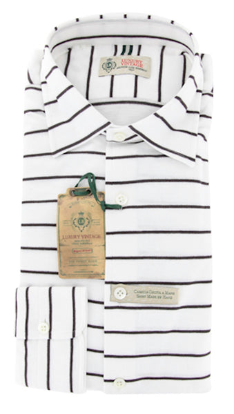 Luigi Borrelli Brown Striped Casual Shirt - Extra Slim - Small - Size 14.5