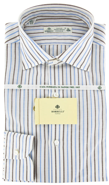 Luigi Borrelli Brown Striped Shirt - Extra Slim - (EV48156NIOPT1) - Parent