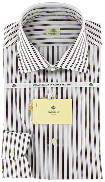 Luigi Borrelli Dark Brown Striped Cotton Shirt - Extra Slim - (GB2807) - Parent