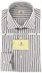 Luigi Borrelli Dark Brown Striped Cotton Shirt - Extra Slim - (GB2807) - Parent